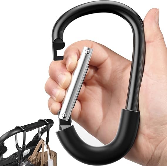 Buggy Clips for Pram, Large Aluminum Hooks for Bags, Secure Pushchair Use | Large Opening With Non Slip Grip, Easy to Attach and Remove, Suitable for Shopping, Travel and Everyday Outings