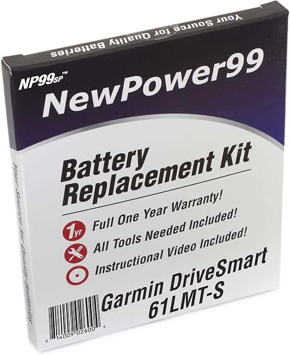 Battery Replacement Kit for Garmin DriveSmart 61LMT-S with Installation Video, Tools, and Extended Life Battery.