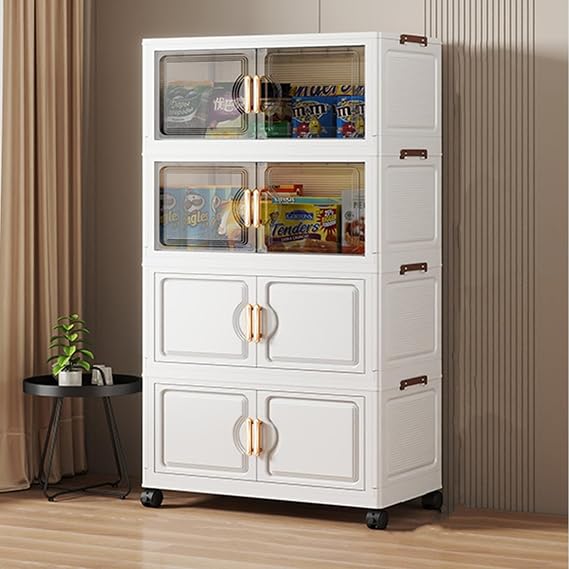 Storage Boxes with Lid, Plastic Stackable Storage Boxes with, Folding Storage Bins with Wheels, Storage Organizer for Bedroom Living Room Study Office