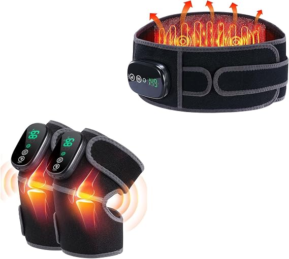 HOMRELEXA Heated Knee Massager (2 pcs) and Cordless Heating Pad with Massager for Back Pain Relief Bundles