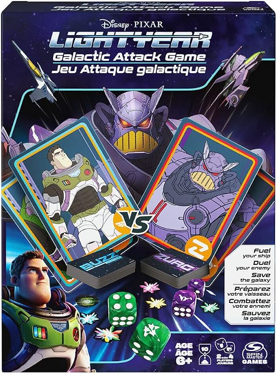Disney Pixar Lightyear, Galactic Attack Card Dice Game Buzz Lightyear Emperor Zurg Toy Story Action Movie Board Game Toy, for Kids Ages 6 and up