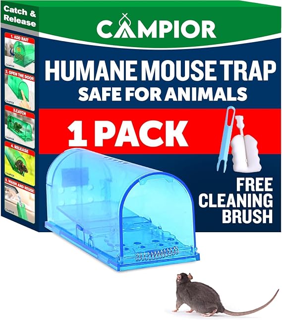Campior Humane Mouse Trap for House Large, No-Kill Mouse Traps Indoor for Home, Catch-and-Release Rat and Mouse Trap, Child & Pet Safe, Easy to Clean, No-Touch Release, Pack of 1, Blue