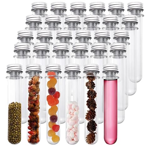 30 PCS Test Tubes 45ml Plastic Test Tubes with Screw Caps Clear Container Tubes Plastic Sample Storage Tube for Candy Storage, Scientific Party, Liquids, Bath Salts, Beads & Flowers