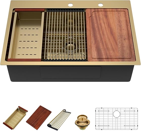 33 Drop In Workstation Kitchen Sink Gold