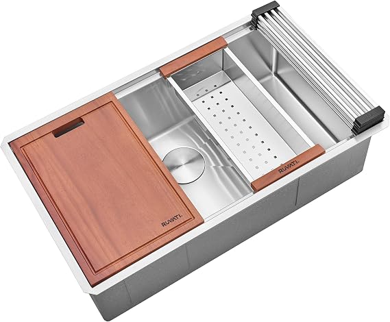 Ruvati 32in Stainless Steel RoundCorner Undermount Workstation Sink-RVH8301
