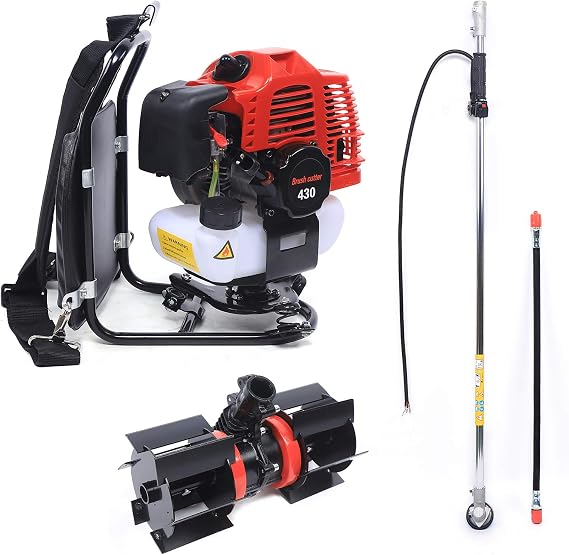43CC 2-Stroke Gas Weed Wacker Backpack Brush Cutter 3 in 1 Weed Eater Gas Powered Grass Trimmer 1250W Backpack Garden Rototiller Lawn Mower for Garden, Lawn Tiller