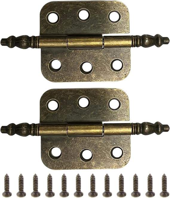 2 Pack Antique Brass Butt Hinges, 70x35mm Vintage Decorative Hardware