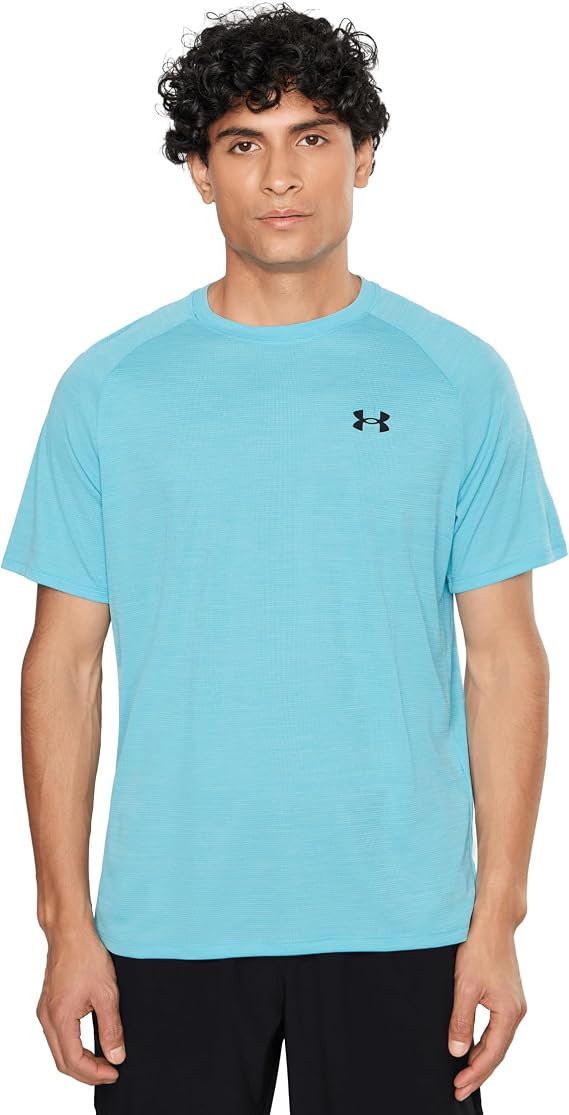 Under Armour Mens Tech Textured Short Sleeve T-Shirt Blue Haze/Black Medium