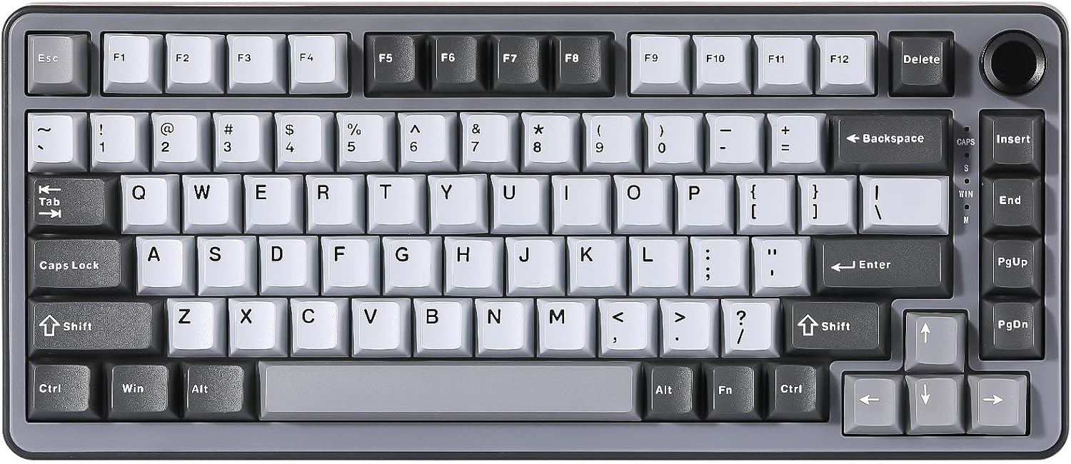 YUNZII B75 Mechanical Keyboard, 75% Hot Swappable Keyboard with Knob, RGB Backlit Gasket Gaming Keyboard with Double-Shot PBT Keycaps, Cherry Profile, for WINMACdark grey,cocoa cream v2