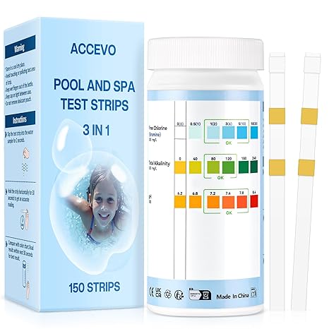 Accevo Pool Test Strips 3 Way 150 Count for Hot Tub and Spa Water
