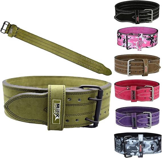MRX Powerlifting Leather Belt 4" Wide 10mm Thickness Training Fitness Back Support Bodybuilding Belts with Steel 2 Prong Buckle