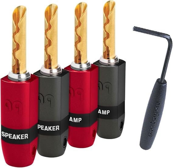AudioQuest SureGrip 300 Banana Speaker Connectors Fits Standard Banana Jacks (Supports up to 9 AWG) - Gold - Set of 4