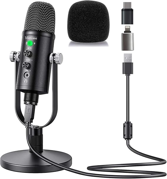 USB Condenser Microphone for PC, Mac, Phones, PS4/PS5 Plug & Play Studio Mic with Mute Button & Noise Reduction for Recording, Streaming, Podcasting, Gaming, Zoom, TikTok, YouTube
