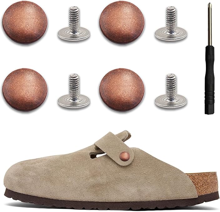 KOTESLLOE Replace Rivets for Suede Cork Clog Potato Shoes with Screw Driver, Replacement Rivets Button for Boston Clogs Shoes, Easy Installation Compatible with Footbed Clogs Repair Parts, Women Men