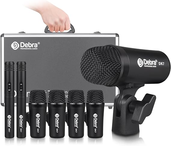 D Debra DK7 Pro 7-Piece Wired Drum Microphone Kit for Performing and Recording Drummers, Includes Mics, Mic Clip with Options for Kick Drums, Snare, Rack/Floor Toms, Congas and Cymbals