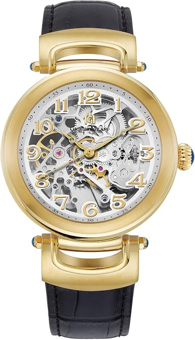 Giorgio Milano Stainless Steel Skeleton Automatic Self-Winding Movement with Glass See-Through Case Back, Genuine Leather Strap, 5 ATM Water Resistant