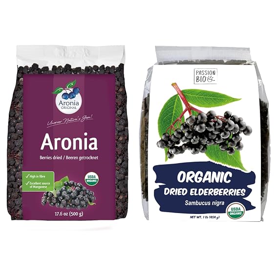 Organic Dried Aronia Berries and Elderberries Bundle