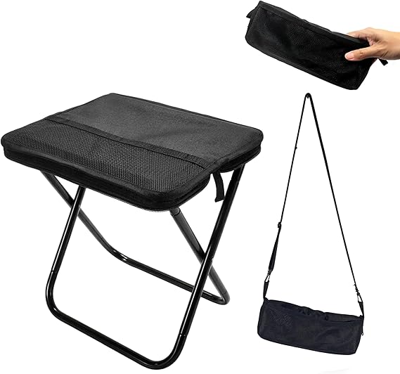 Ultra-Lightweight Folding Camping Chair with Storage Pocket, 7075 Aluminum, Supports 100kg, Portable Compact Foldable Chair with Carry Bag for Hiking, Festivals, Fishing,Black