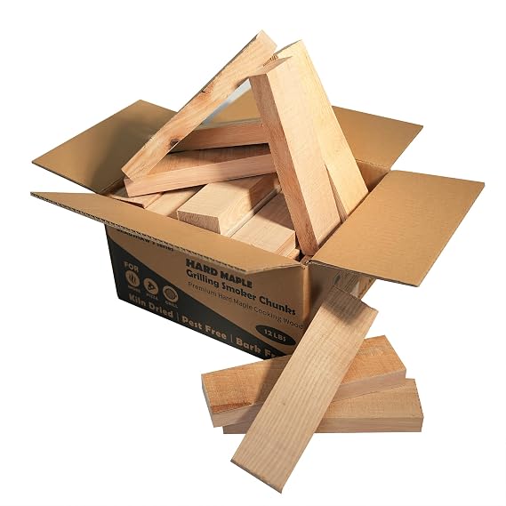 CONSDAN Hard Maple Wood Chips for Smoker & BBQ - USA Grown, Kiln Dried, Natural Wood Chunks (12 LBS)