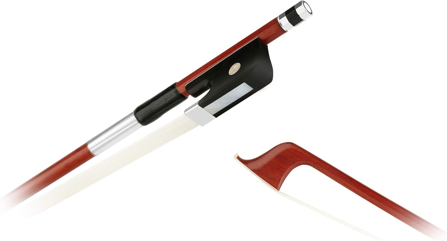 Forté Brazilwood Cello Bow - Round Stick, Half-mounted Ebony Frog and Authentic Horsehair 110