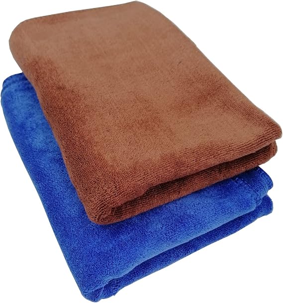 Car Drying Towels Microfiber Towels 16" x 24" Car Wash Towel Pack of 2, Thicken Cleaning Cloths, Scratch-Free, Lint-Free, Drying Towels for Cars, Windows, Dishes, Auto, Kitchen Blue+Brown