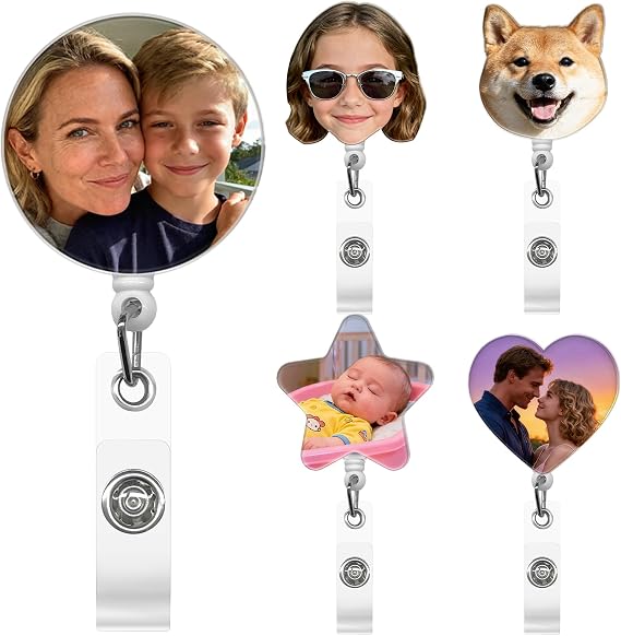 Custom Badge Reel Retractable Personalized Photo Logo Text, Customized ID Badge Holders Alligator Clip for Office Worker Nurse Doctor Teacher Student