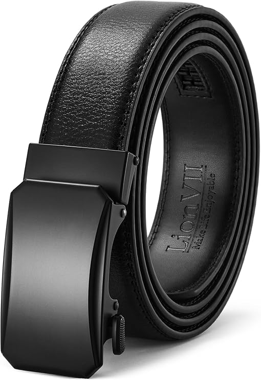 LionVII Men's Ratchet Belt - Genuine Leather Belt for Dress and Casual with Automatic Buckle, Adjustable Trim to Fit