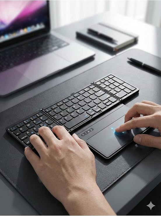 Katlanabilir Bluetooth Klavye + Touchpad Ultra Taşınabilir Type-C Şarj Siyah Tek Ebat