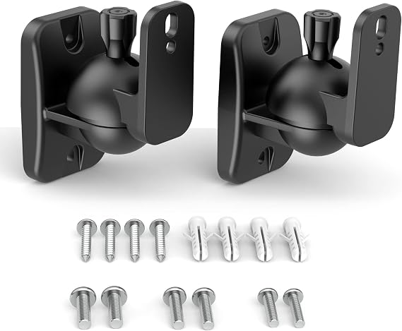 Speaker Wall Mount Brackets - Surround & Bookshelf Speaker Wall Mounts Kit, Holds up to 8 lbs, 2 Pack, Black