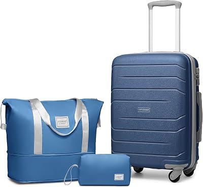 LARVENDER 3-Piece Carry On Luggage Set for Women,Hard Shell Suitcase 20Inch Carry On Luggage 22x14x9 Airline Approved, Spinner Wheel and TSA LockNavy 20InchDBTB