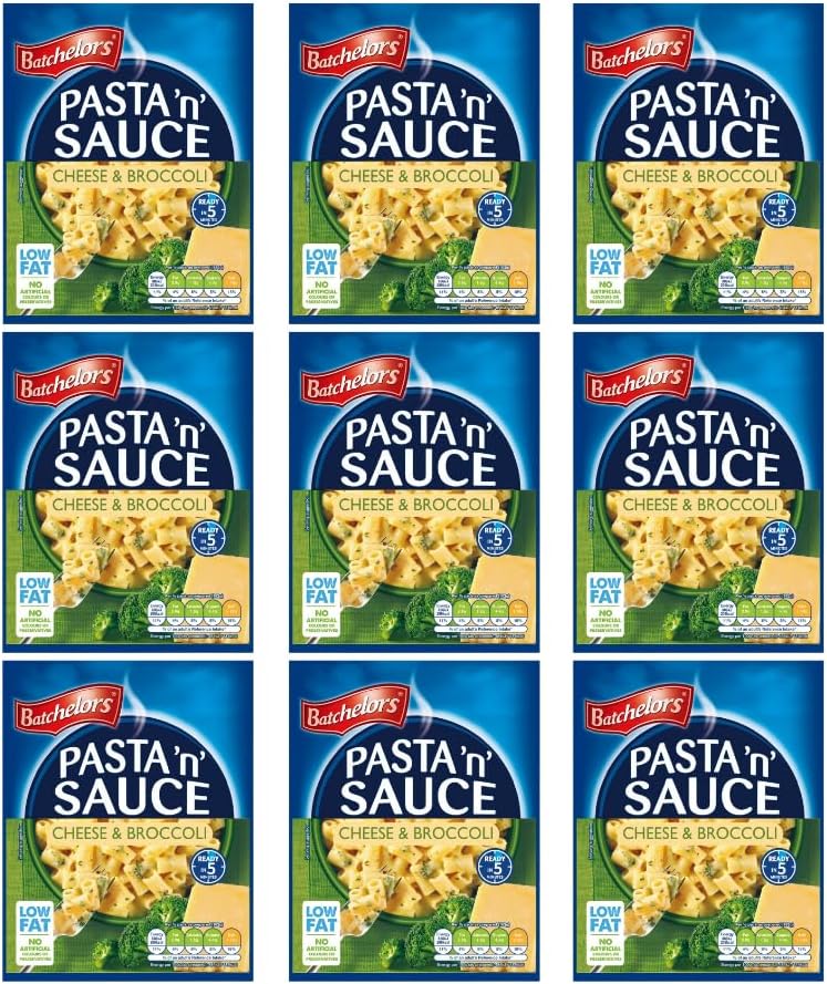 Instant Packet & Pouch Pasta Bundle with Batchelors Pasta N Sauce Cheese & Broccoli 99g - 9 Pack | Suitable For Vegetarians, Low Fat.