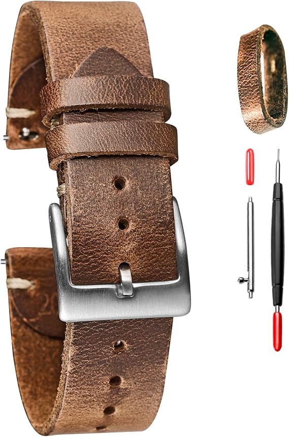 torbollo Soft Horween Leather Watch Bands for Men, Leather Watch Strap, Quick Release Handmade Watch Strap Soft Vintage Replacement