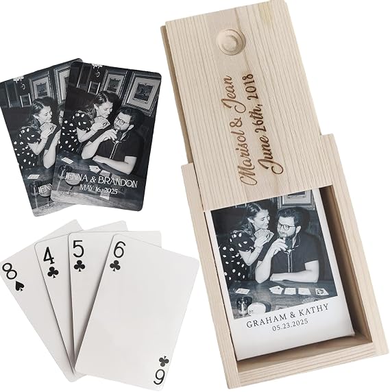 Personalized Playing Cards - Custom 1-55 Photo Cards or Blank Cards, Perfect for Wedding Check-in & Anniversary Presents, Multiple Box Styles