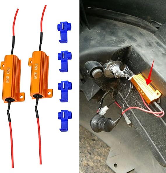 2Pcs 50W 6ohm Load Resistors, Fix LED Bulb Fast Hyper Flash, LED Turn Signal Resistor Flasher Adaptor Flash Fix Turn Signal Blink Error Code (Blue)