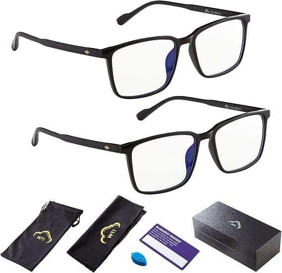 Blue Light Blocking Glasses for TV Phone Computer Gaming Screen Men and Women, TR90 Frame, Anti Eyestrain UV, 2 Pack