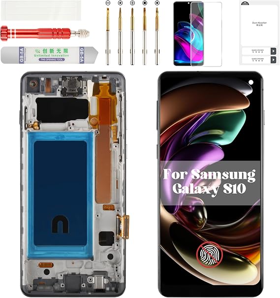 TFT for Samsung S10 LCD Screen Replacement 4g for Samsung Galaxy S10 4g Screen Display for Samsung S10 Digitizer Touch with Frame SM-G973 Black (Without Fingerprint Function)