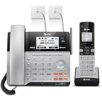 AT&T TL86103 2-Line Corded/Cordless Phone System for Small Business with Answering Machine, Connect-to-Cell Bluetooth, Caller ID, Intercom, Long Range & Expandable to 12 Handsets (Silver/Black)