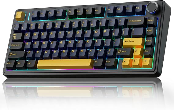 AULA F75 75% Wireless Mechanical Keyboard,2.4Ghz/Type-C/BT5.0 Gaming Keyboards,Advanced Structure,RGB Backlight,Hot Swappable Custom Keyboard for PC/Mac (Cool Black)