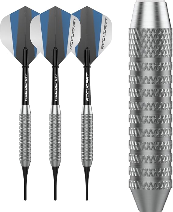 Accudart Soft Tip Dart Set 1.0 NickelPlated Steel Barrel, Knurled Grip, Polycarbonate Shafts, Standard Flights Soft Tip Points Included, Ideal for Beginners