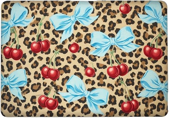 MacBook Air 15 Inch Case 2023 M2 Chip Model A2941 Compatible Plastic Hard Shell Case with Touch ID For Mac Air 15 with 2023 - Leopard Print Cherry Blue Ribbon