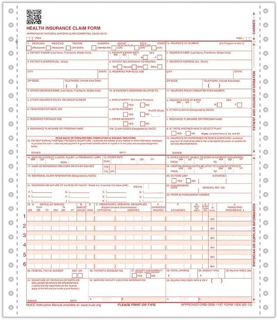 ComplyRight CMS-1500 Healthcare Billing Form, 9-1/2" x 11", 1-Part, Continuous, Pack of 1,000, Office Work Supplies for Physicians, Practitioners, Specialty Providers, Medical Billing Companies