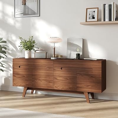 ANJ 70 Sideboard Buffet Cabinet with Storage, Mid-Century Modern Coffee Bar Cabinet with Adjustable Shelf Design, Wooden Console Table for Living Room, Kitchen, Hallway，Walnut