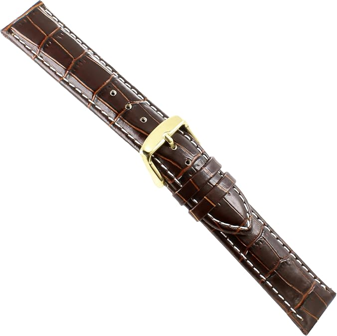 Milano 19mm Crocodile Grain Brown Padded Stitched Watch Band Reg 120CW