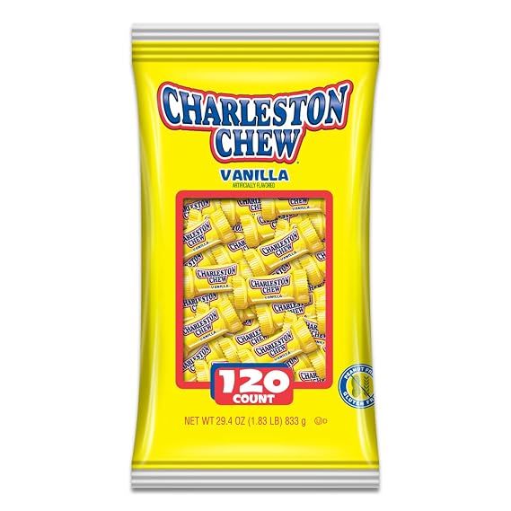 Charleston Chew Chocolate Coated Chewy Nougat Bars - Peanut Free, Gluten Free - Individually Wrapped Old Fashioned Chocolate Candy - Vanilla, Pack of 120
