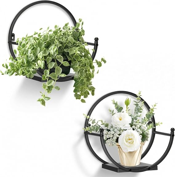 Wall Plant Holders for Indoor Plants, Round Mounted Frame, 2 Pack | Space-Saving Round Wall-Mounted Planter Frame Designed for Home Decor and Hanging Indoor Flower Pots