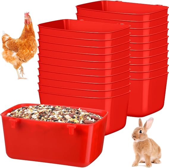 Zhehao 20 Pcs Bird Cage Cups Chicken Feeder Waterer Cups 18 oz Pigeon Feeder Plastic Poultry Wire Cage Hanging Chicken Water Bowl for Pet Bunny Poultry(Red)