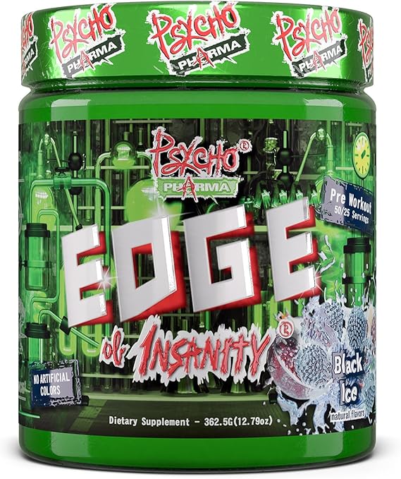 Psycho Pharma Strongest High Stim Preworkout Powder - Edge of Insanity - Most Intense Pre Workout Supplement for Pumps, Strength, Energy and Feel Good Focus. Rivals Famous PWOs of The Past