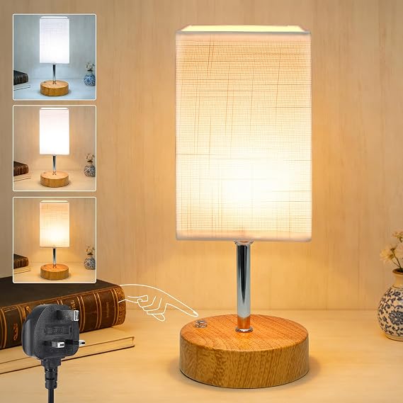 Bedside Lamps, Touch Table Lamp Stepless Dimmable 3 Color Temperature with Fabric Shade LED Minimalist Small Side Lamp for Bedroom Living Room Kids Room Study Dorm Office Gift [Energy Class F]