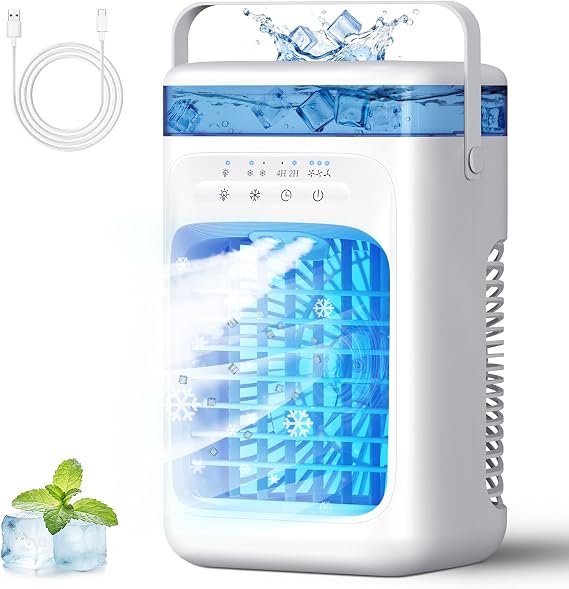 Portable Air Conditioners,Portable AC Unit with Timer,3 Speeds 2 Mist Modes,1000ml,7-Color Light,USB Mini Air Conditioner Evaporative Air Cooler Cooling Fan for Bedroom Kitchen RV Camping Car