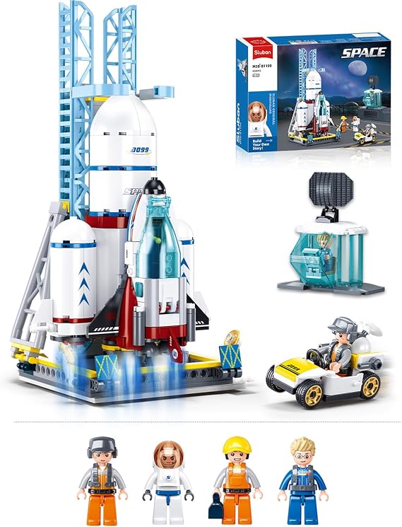 City Space Launch Center Building Set, Rocket Launchpad Building Kit with 4 Astronaut Minifigures for STEM Role-Play, Gift Toys for Boys 6-12, Compatible with Lego Space, 424 PCS